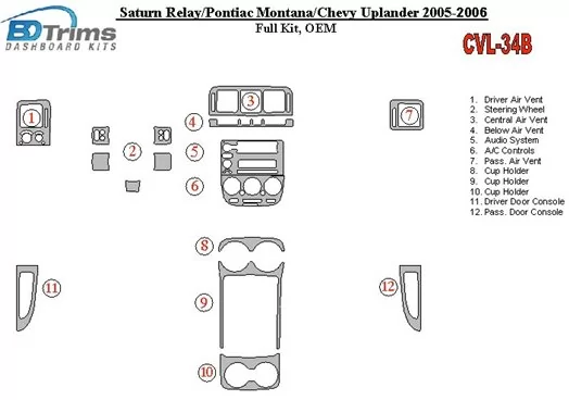 Chevrolet Uplander 2005-UP Ensemble Complet, OEM BD Kit la décoration du tableau de bord - 1 - habillage decor de tableau de bor