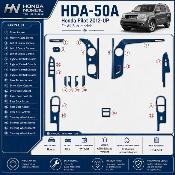 Honda Pilot 2012-heute 3D Cockpit Dekor Interieurleisten Set As shown in product diagram-teilig