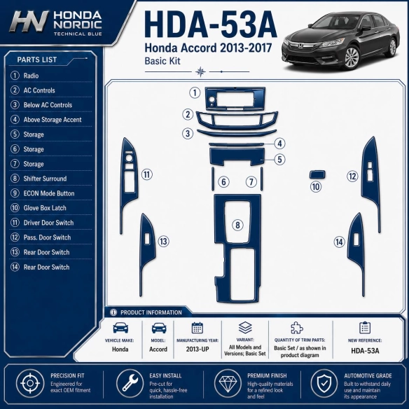 Honda Accord 2013 - à aujourd’hui kit de base kit décoration intérieure tableau de bord