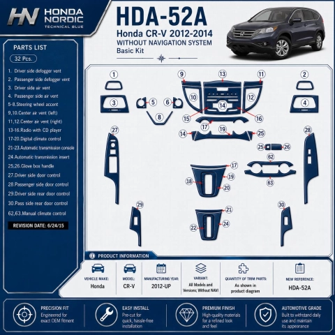 Honda CR-V 2012-heute 3D Cockpit Dekor Interieurleisten Set As shown in product diagram-teilig