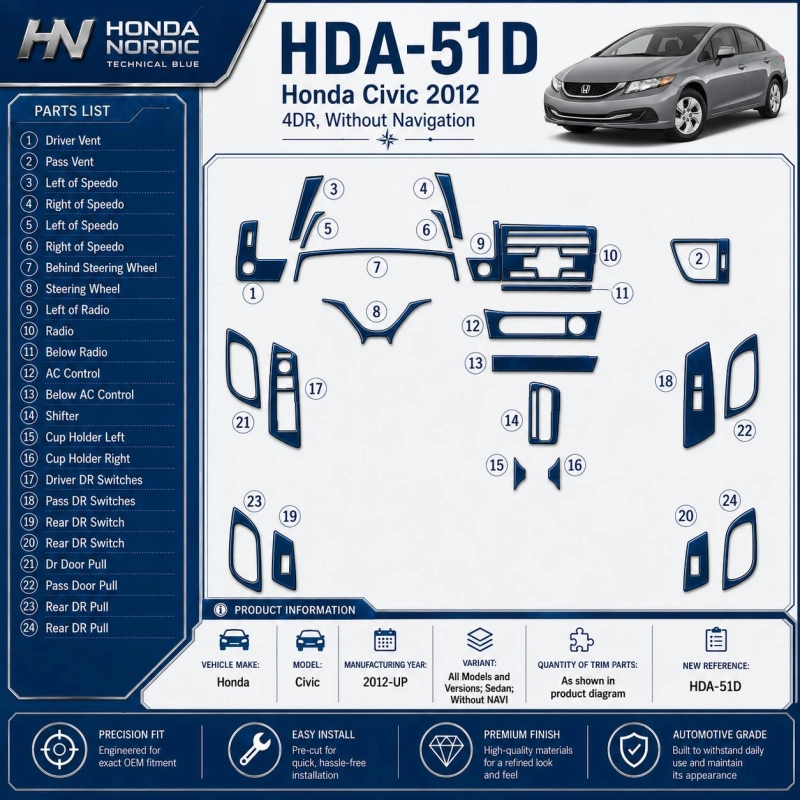 Honda Civic 2012-heute 3D Cockpit Dekor Interieurleisten Set As shown in product diagram-teilig