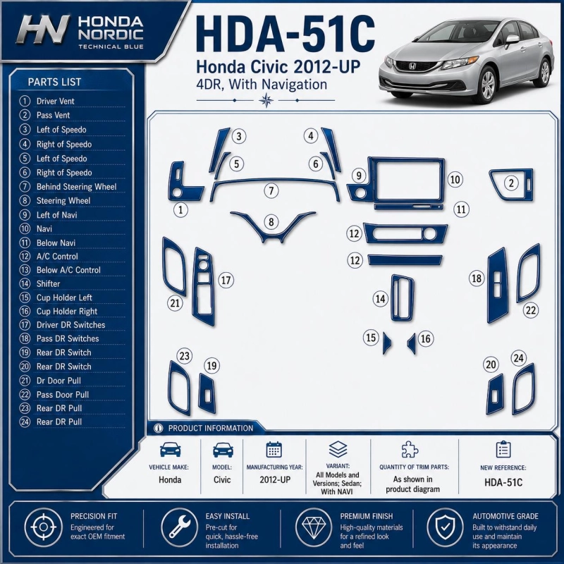 Honda Civic 2012-heute 3D Cockpit Dekor Interieurleisten Set As shown in product diagram-teilig