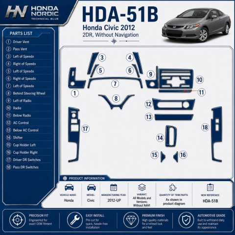Honda Civic 2012 - à aujourd’hui sans navigation kit décoration intérieure tableau de bord