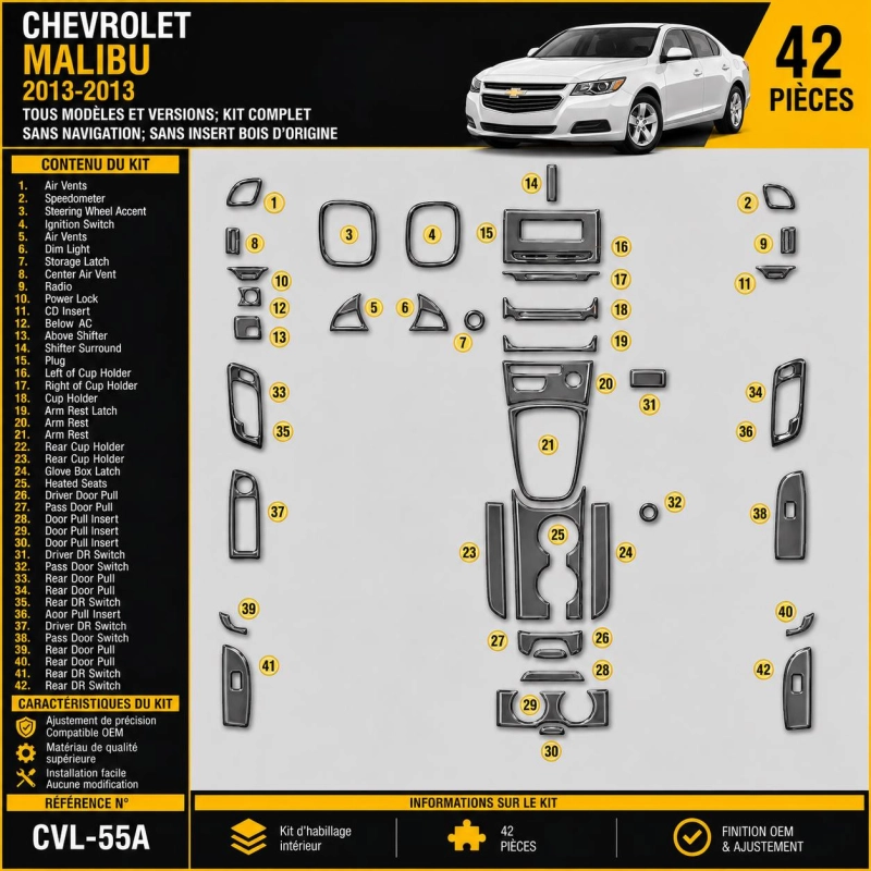 Chevrolet Malibu 2013-2013 Full Set, Without NAVI,fits compl Without Fabric hout interieur dashboard decoratieset dashboard deco