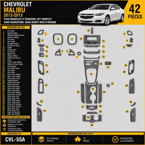 Chevrolet Malibu 2013-2013 Full Set, Without NAVI,fits compl Without Fabric wood Interior Dashboard Trim Kit Dash Trim Dekor