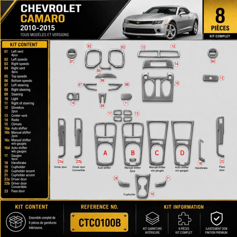 Chevrolet Camaro 2010-2015 Interior Dashboard Trim Kit Dash Trim Dekor, Optional Front Dash And Door Trim, 8 Pcs