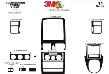 Volkswagen Touran 01.03-12.09 3M 3D Interior Dashboard Trim Kit Dash Trim Dekor 11-Parts