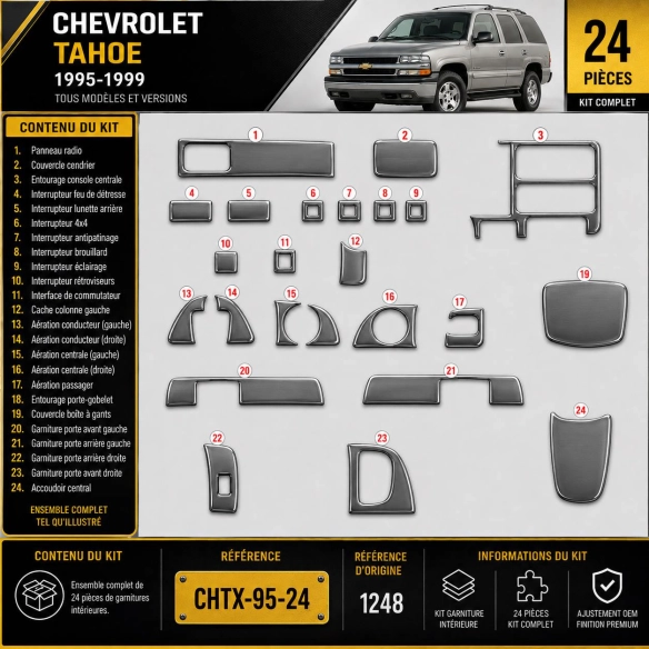 Chevrolet Tahoe 1995-1999 kit 3D de molduras interiores para salpicadero 24 piezas