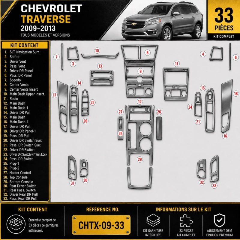 Chevrolet Traverse 2009-2013 Interior Dashboard Trim Kit Dash Trim Dekor 33 Parts