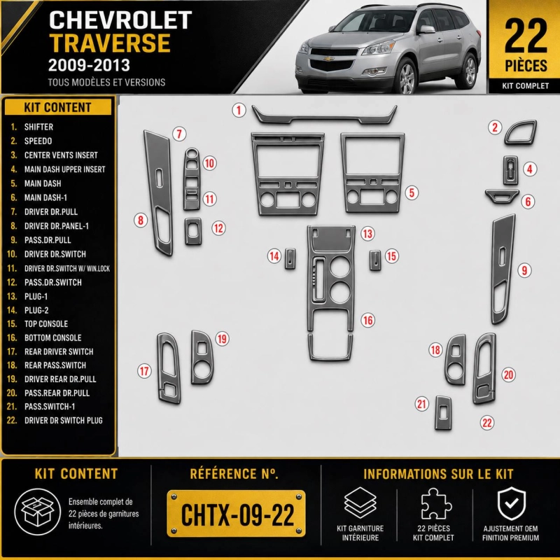 Chevrolet Traverse 2009-2013 interieur dashboard decoratieset dashboard decor 22 delen