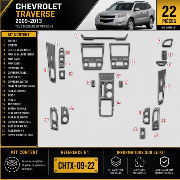 Chevrolet Traverse 2009-2013 interieur dashboard decoratieset dashboard decor 22 delen