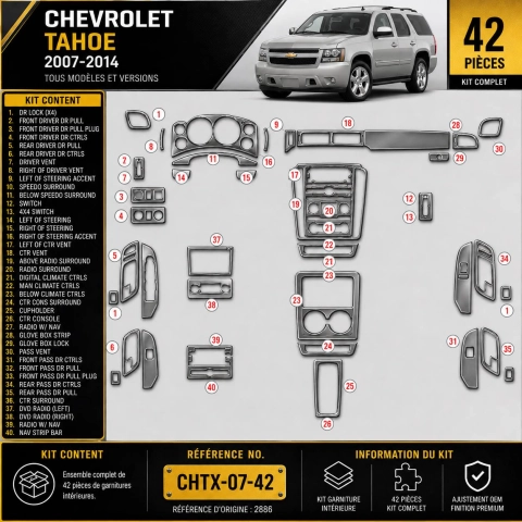 Chevrolet Tahoe 2007-2014 kit de molduras interiores para salpicadero 42 piezas