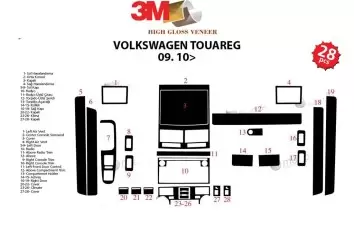 Volkswagen Toureg 09.2010 Exkluzívne Samolepící Dekor Palubnej Dosky 24-Dielny