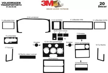 Volkswagen Transporter T4 01.96-08.98 3M 3D Interior Dashboard Trim Kit Dash Trim Dekor 20-Parts