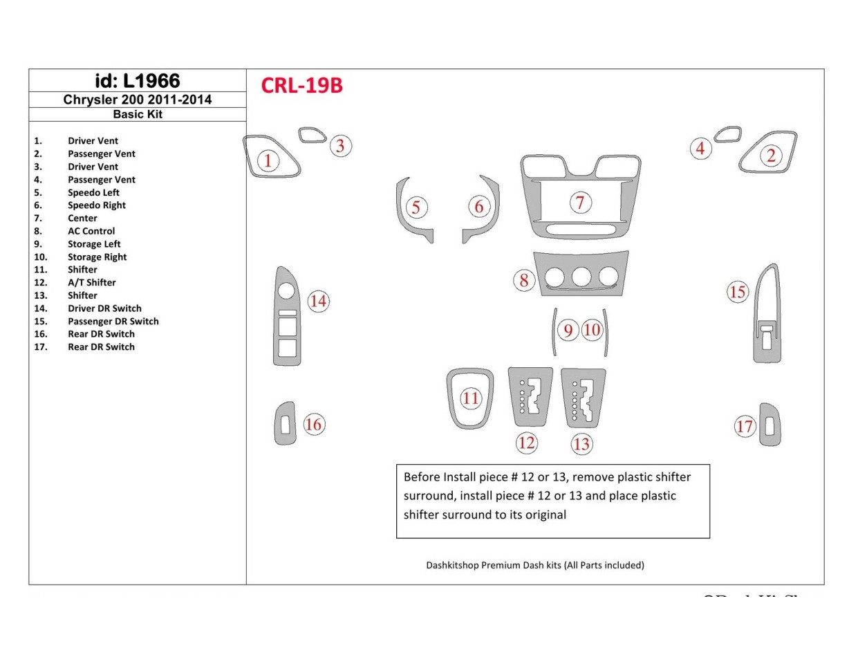 Chrysler 200 2011-UP Basic Set BD Interieur Dashboard Bekleding Volhouder