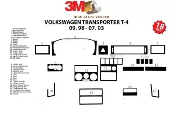 Volkswagen Transporter T4 09.98 - 07.03 Kit Rivestimento Cruscotto all'interno del veicolo Cruscotti personalizzati 18-Decori