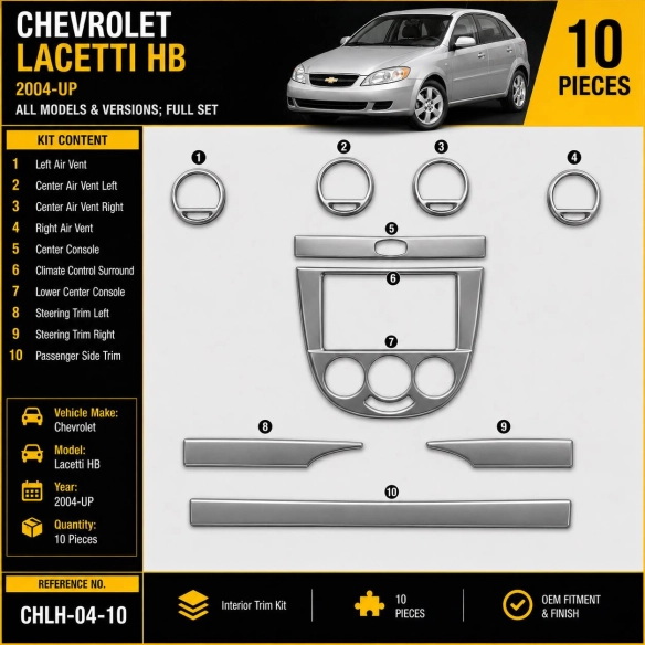 Chevrolet Lacetti HB 2004 - à aujourd’hui 3D kit décoration intérieure tableau de bord 10 pièces