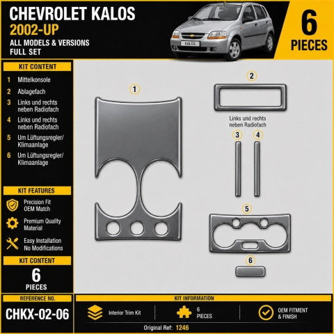 Chevrolet Kalos 2002-UP 3D Interior Dashboard Trim Kit Dash Trim Dekor 6-Parts