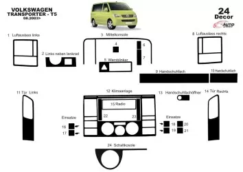 Volkswagen Transporter T5 08.03 - 08.09 Kit Rivestimento Cruscotto all'interno del veicolo Cruscotti personalizzati 29-Decori