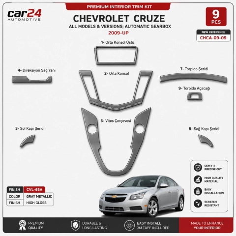 Chevrolet Cruse Automatic 2009-UP 3D Interior Dashboard Trim Kit Dash Trim Dekor 9-Parts