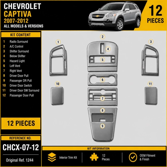 Chevrolet Captiva 2007-2012 3D Interior Dashboard Trim Kit Dash Trim Dekor 12-Parts