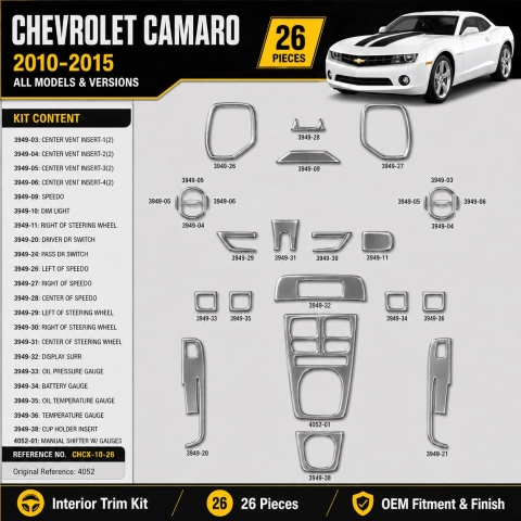 Chevrolet Camaro 2010-2015 Interior Dashboard Trim Kit Dash Trim Dekor 26 Parts