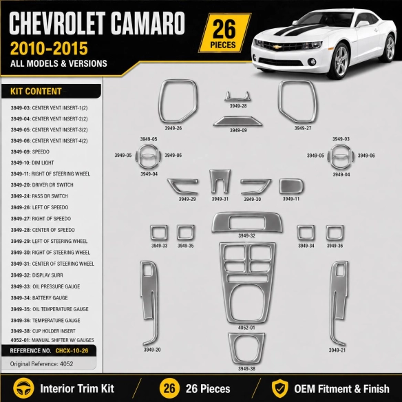 Chevrolet Camaro 2010-2015 kit de molduras interiores para salpicadero 26 piezas