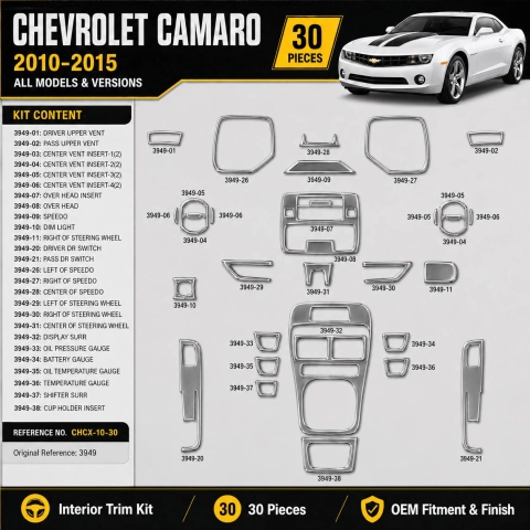 Chevrolet Camaro 2010-2015 Interior Dashboard Trim Kit Dash Trim Dekor 30 Parts