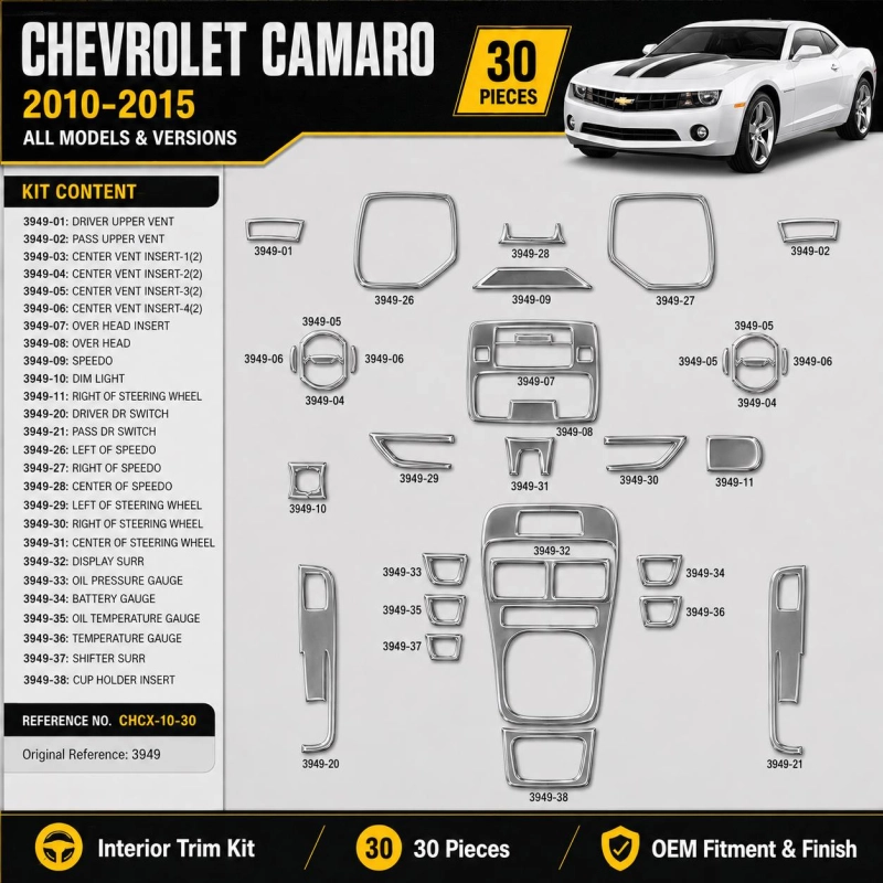 Chevrolet Camaro 2010-2015 kit de molduras interiores para salpicadero 30 piezas
