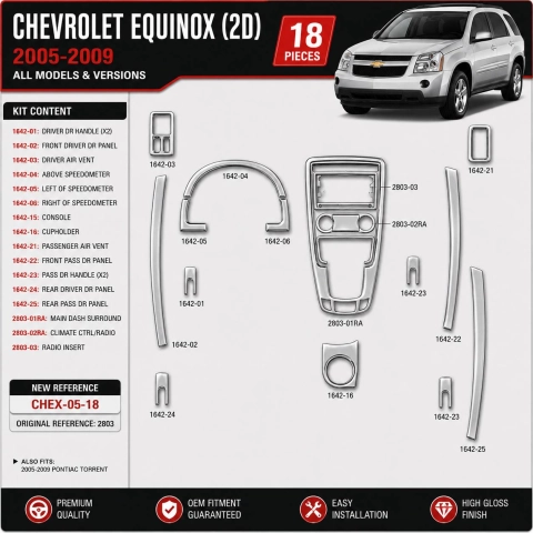 Chevrolet Equinox 2005-2009 Interior Dashboard Trim Kit Dash Trim Dekor 18 Parts