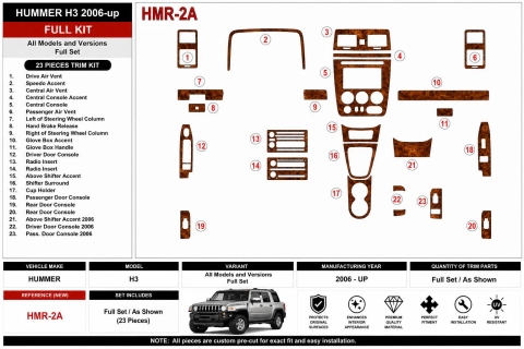 Hummer H3 2006+ complete set 3D dashboard sierlijstset 2