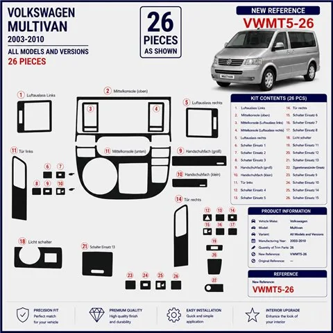 Volkswagen Multivan 2003-2010 kit décor tableau de bord 3D, 26 pièces 2