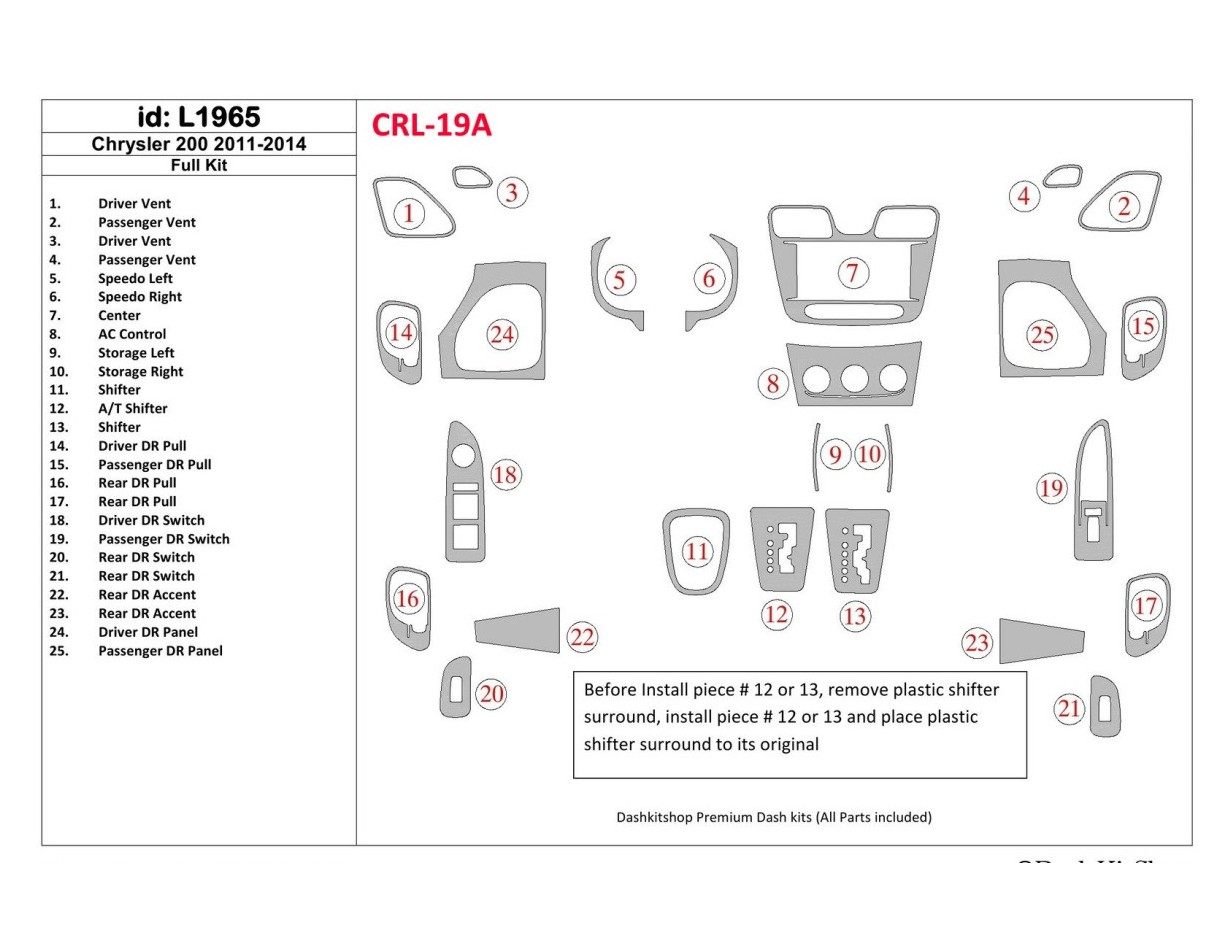 Chrysler 200 2011-UP Full Set Cruscotto BD Rivestimenti interni