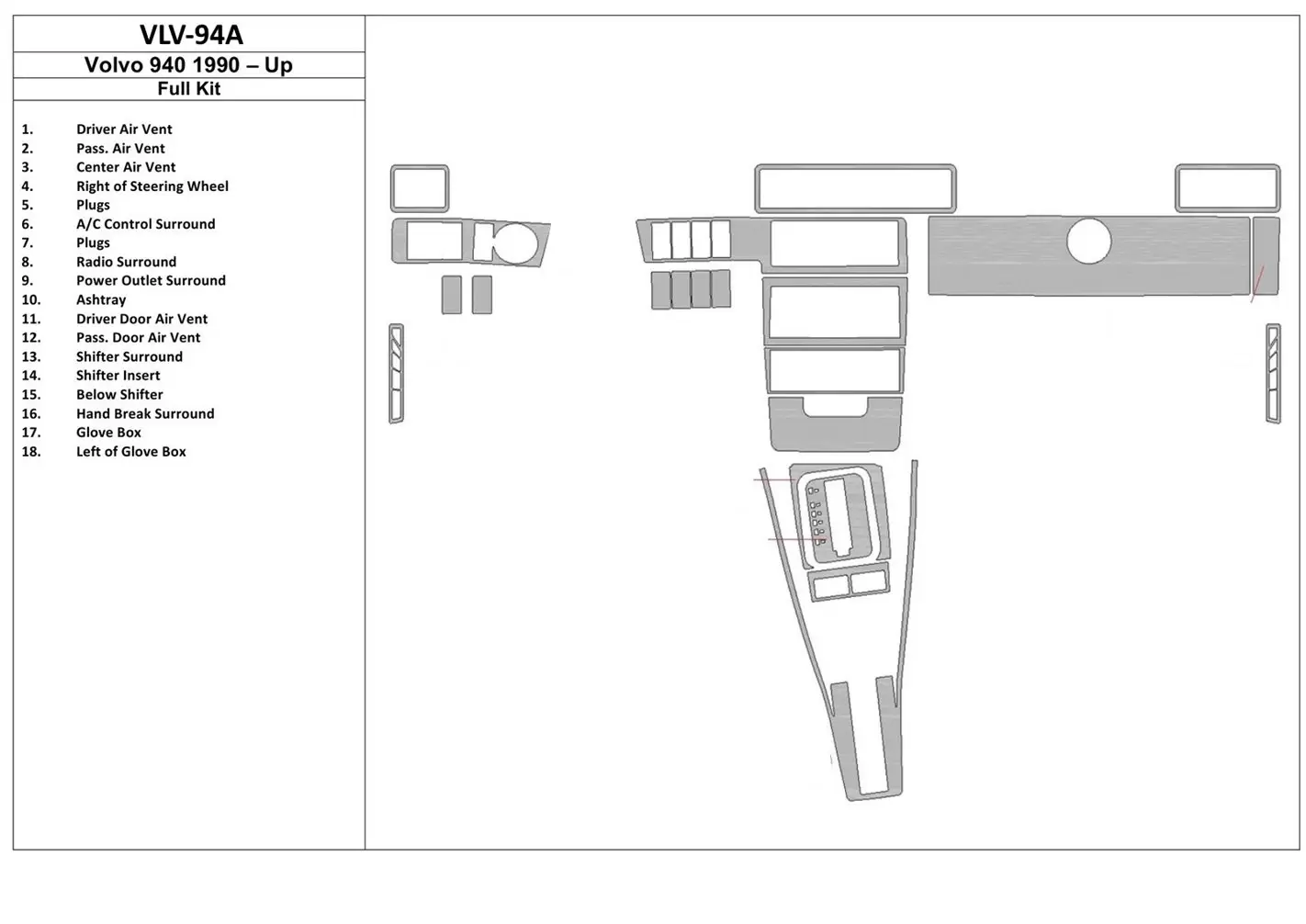 Volvo 940 10.90 - 04.98 Kit Rivestimento Cruscotto all'interno del veicolo Cruscotti personalizzati 18-Decori