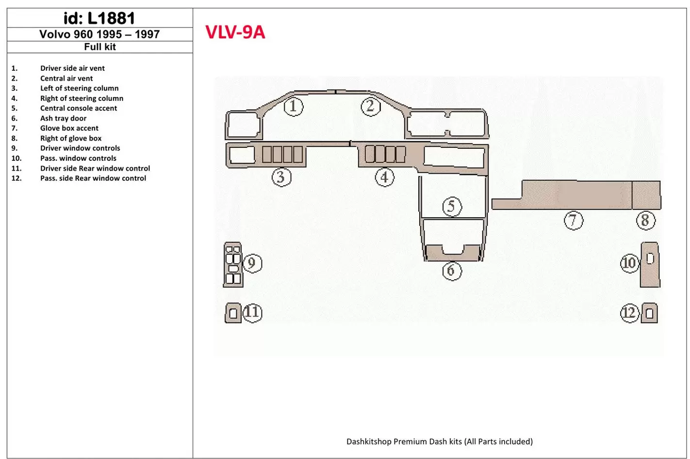 Volvo 960 1995-1997 Full Set Decor de carlinga su interior