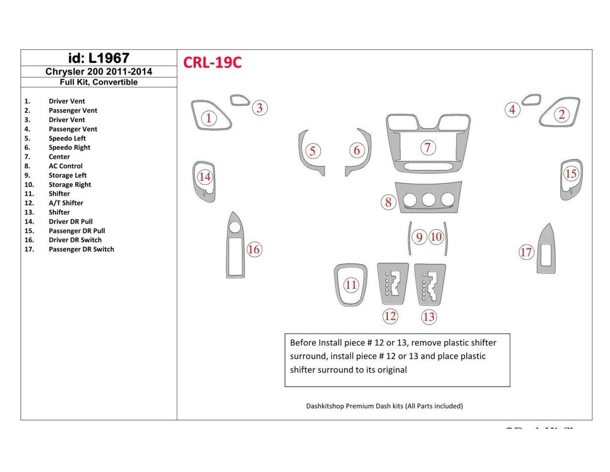Chrysler 200 2011-UP Full Set, Cabrio Cruscotto BD Rivestimenti interni