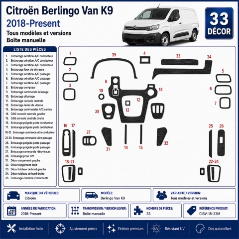 Citroën Berlingo Van K9 2018-Present 3D Armaturenbrett Dekor Set 33-teilig Schaltgetriebe