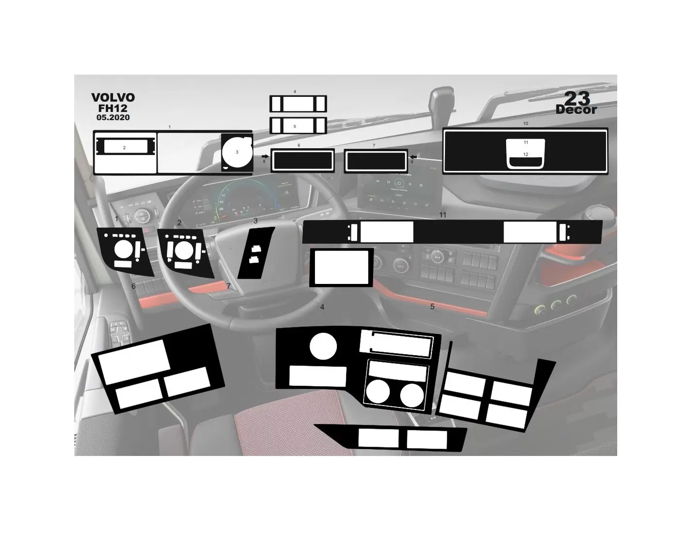 Volvo FH Version 5 ab 2020 XL XXL 3D Interior Dashboard Trim Kit Dash Trim Dekor 23-Parts