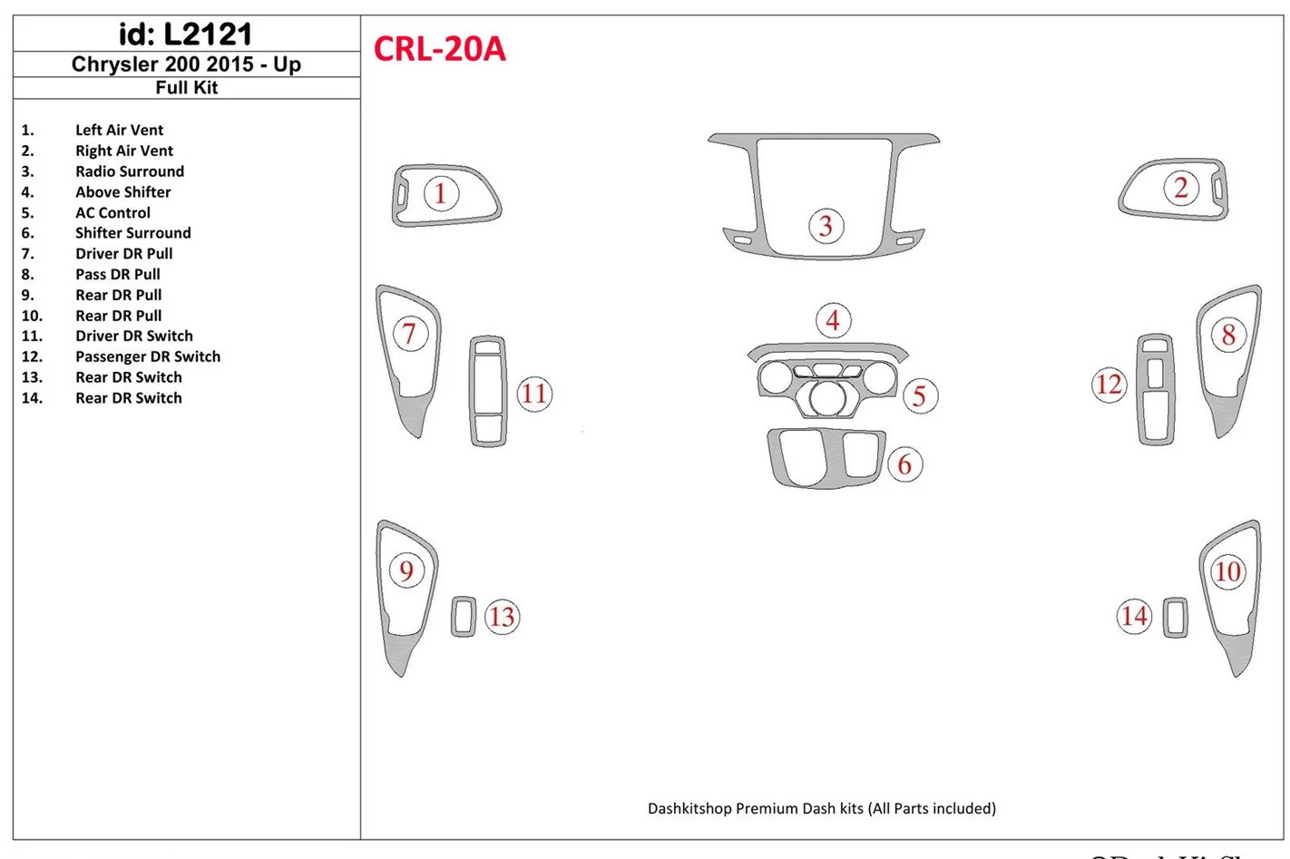Chrysler 200 2015-UP Ensemble Complet BD Kit la décoration du tableau de bord - 1 - habillage decor de tableau de bord