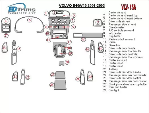 Volvo S40 2001-2003 Voll Satz BD innenausstattung armaturendekor cockpit dekor - 1- Cockpit Dekor Innenraum