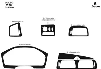 Volvo V 70 01.00-04.05 3D Decor de carlinga su interior del coche 6-Partes
