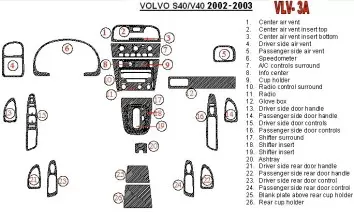 Volvo V40 2002-UP Voll Satz, 26 Parts set BD innenausstattung armaturendekor cockpit dekor - 1- Cockpit Dekor Innenraum