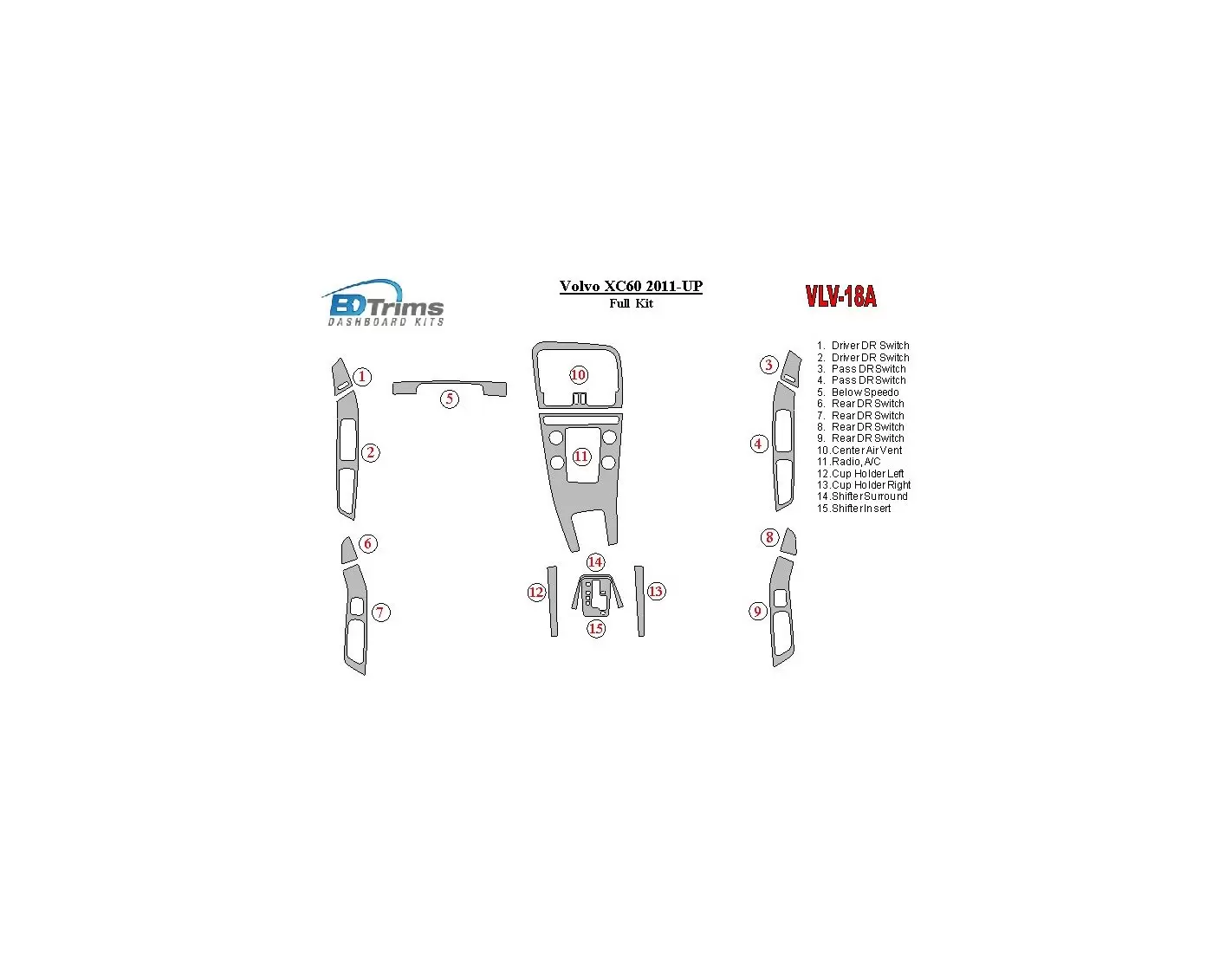 Volvo XC60 2011-UP Full Set Interior BD Dash Trim Kit