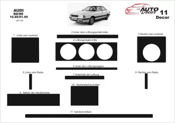 Audi 80 90 B4 10.86-01.95 3D Inleg dashboard Interieurset aansluitend en pasgemaakt op he 11-Teile