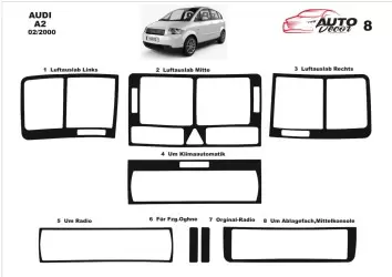 Audi A2 02.00-01.05 3D Inleg dashboard Interieurset aansluitend en pasgemaakt op he 8-Teile