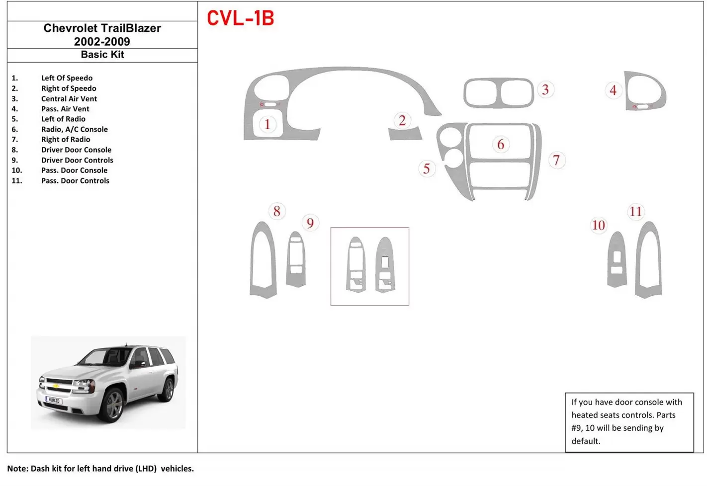 Chevrolet Trail Blazer 2002-UP Basic Mascherine sagomate per rivestimento cruscotti 