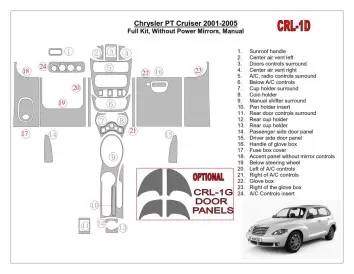 Chrysler PT Cruiser 2001-2005 Full Set, Without Power Mirrors, Manual Gearbox, 23 Parts Mascherine sagomate per rivestimento cru