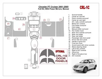 Chrysler PT Cruiser 2001-2005 Ensemble Complet, With Power Mirrors, Manual Gearbox, 23 Parts set BD Décoration de tableau de bor