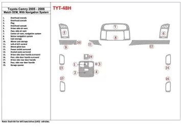 Toyota Camry 2005-2006 OEM Compliance, With NAVI system Decor de carlinga su interior