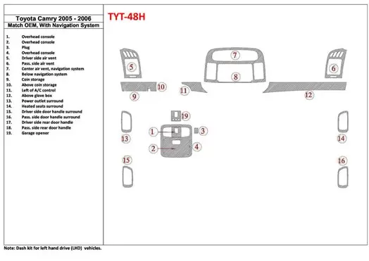 Toyota Camry 2005-2006 OEM Compliance, With NAVI system BD innenausstattung armaturendekor cockpit dekor - 1- Cockpit Dekor Inne